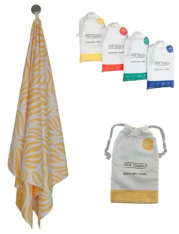Tide Towels - Beach & Travel Towel - Quick Drying - Sand Free - Odourless - Lightweight & Compact - Includes Bag - Perfect for Travel, Swimming, Yoga, Camping & Gym. (Sunflower Yellow)