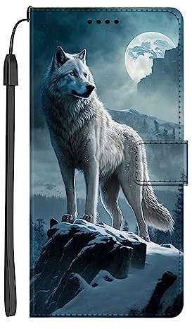 EuoDuo Kompatibel mit Sony Xperia 10 VI 2024 Hülle zum Klappen PU Leder Handyhülle Handytasche mit Tier Motiv Kartenfach Tasche Flip Cover Etui Schutzhülle - Weiß Wolf