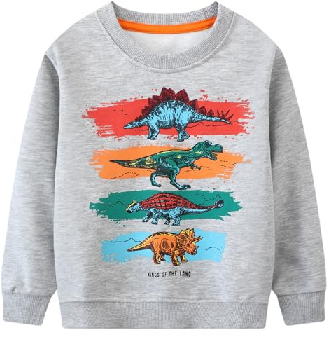 Gumyoss tröjor pojkar tröjor bomull för barn pojkar tröja med dinosaurietryck för pojkar ålder 2–7 år, Dinosaurie grå, 92