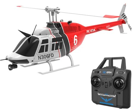 ToyGhillied RC Ferngesteuerter Hubschrauber, C138 2.4G 6CH Fluggerät Einzelne Propeller Ohne Querruder, RC Militär Flugzeuge Innen & Außen für Flugzeugfans und Erwachsene (RTF Version/Red Black White)
