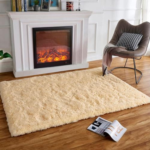 HARESLE Beige Rugs Living Room,Fluffy Soft High Pile Rugs,Non-Slip Bedroom Rug,Area Rugs for Children Room,Lounge(Beige,80×120 cm)