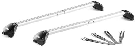 OMAC Dachträger Grundtäger kompatibel mit Offene Reling 100-130 cm Teleskopisch 100kg Aluminium ABE Silber für Fahrradträger, Dachboxen, Skiträger