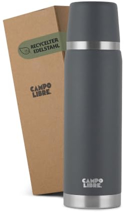 Campo Libre. Jaco® Thermoskanne 500ml I Thermos mit Becher I Unsere Thermosflasche hält mind. 24h heiß I Isolierkanne mit Doppelwand ist zu 100% auslaufsicher I recycelter Edelstahl I Grey