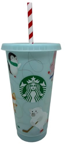 STARBUCKS Winter 2024 Festive Christmas Animals Ice Blue Reusable 24oz Cold Cup