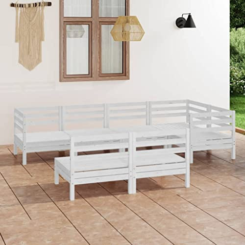 KTHLBRH 7-TLG. Garten-Lounge-Set Massivholz Kiefer Weiß Outdoor-Möbel-Sets Balkonmöbel-Sets Terrassenmöbel-Sets Gartenmöbel-Sets für Terrasse, Garten, Balkon