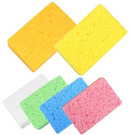 ROMISBABA 6pcs Kitchen Sponges Dish Washing Scrub Sponges Multi-color Wood Pulp Cotton Reusable Cleaning Set for Kitchen and Household