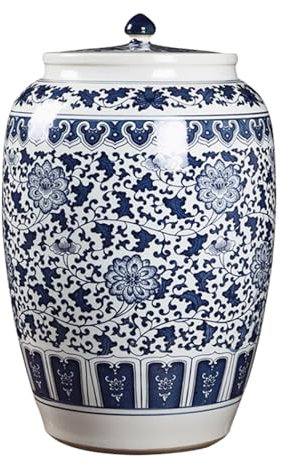 YVYKFZD Ceramic Rice Bucket, Ceramic Rice Container Food Storage Container With Lid, Sealed Ceramic Rice Cylinder Rice Storage Box, Chinese Rice Jar Grain Dispenser, for Cereal, Flour, Coffee(B 50KG)