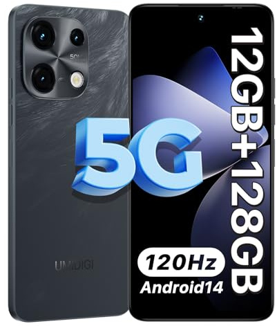 UMIDIGI 5G Mobile Phones, Android 14 Smartphone, 12(6+6) GB +128GB/1TB, 6.8+120Hz Display Phone, 50MP Camera, Sim Free Unlocked Mobile Phones, 5000mAh, Dual SIM/FaceID/Fingerprint, Note 100 5G Black