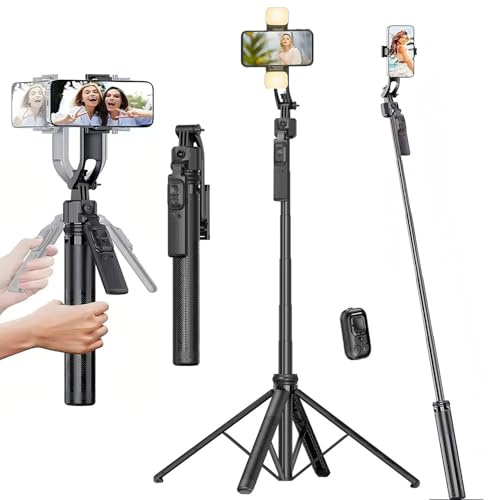 Auto Face Tracking Tripod for iPhone/Android ，71 Mobile Phone Stand with Light and Remote,Phone Selfie Stick for Smartphone,iPhone Tripod Stand for Filming Video Vlog Recording