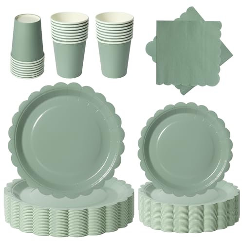 PYAILI Stoviglie per Feste 96 Pezzi Verde Festa della Addobbi Ragazza di Compleanno dei Dambini Articoli per Feste Set Include Piatto Carta Party Tazze Tovaglioli -24 Ospiti