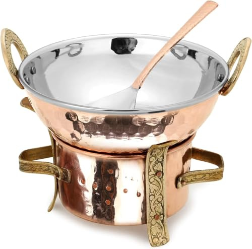 Stainless Steel Copper Original Indian Karahi Angithi Serving Spoon, 3-Pieces Set