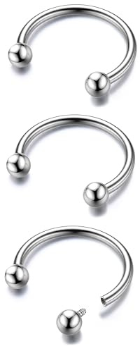 BodyBonita G23 Titanio Piercing Septum para el Tabique Nasal con Forma de Herradura 3 Unidades con Forma de Barra Circular para el Tabique Nasal Labio Cartílago Hélice Caracola para Plata 20G 8mm