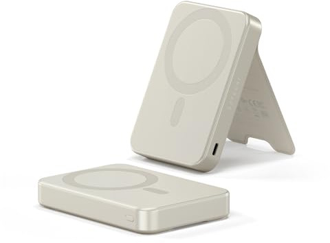 SATECHI OntheGo™ Qi2 Powerbank, 10.000 mAh, Ständer, Sand | 15 W-MagSafe-Schnellladen, kompakt und magnetisch, für iPhone-Modelle 12–17 und kompatible Android-Geräte