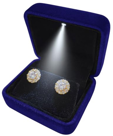 GBYAN Samt-Ohrring-Box mit LED-Licht, Ohrstecker-Geschenkbox Schmuck-Display-Etui für Antrag, Verlobung, Hochzeit und Geburtstag Klein, Blau