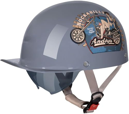 Caschi Jet Mezzo Casco Da Motociclista, Portatile Casco Scodella DOT/ECE Omologato, Vintage Sicurezza Estivo Moto Mezzo Casco, Retrò Casco Moto Jet Per Donna E Uomo Adulto 6,54-60CM