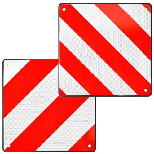 Puniama 50x50cm Aluminium Reflective Warning Sign – 2 in 1Foldable Rear Marker for Spain and Italy, Double-Sided Red White Stripe Panel with Rubber Edge, for Bike Rack, RV, Trailer, Camping Vehicle