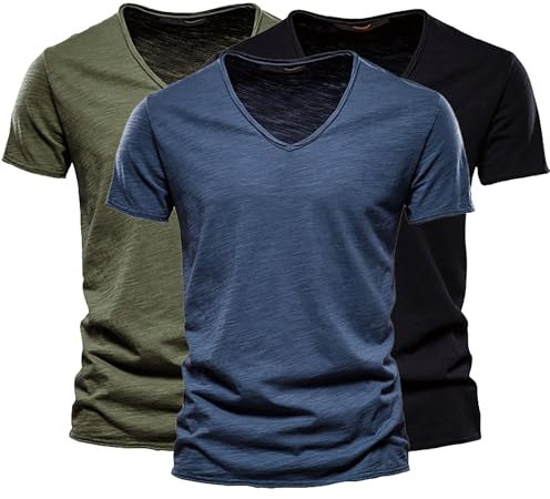 T-Shirts for Men White Cotton T-Shirt Men's V-Neck Plain Lightweight Gym T-Shirt Muscle Shirt Athletic Slim Fit Airy Short Sleeve Top Quick Drying Casual Sports Shirts, E, M