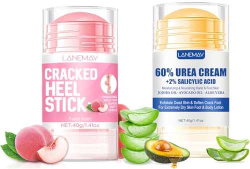 2 Pezzi Di Crema All'urea 60% per I Piedi E La Pelle Secca E Screpolata, Stick Riparatore per Talloni Screpolati, Massima Forza Idratante per Piedi E Mani (Pesca + Crema All'urea)
