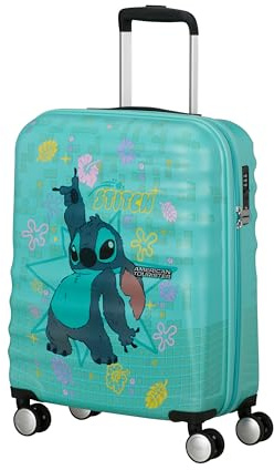 American Tourister Wavebreaker Disney - Kinderkoffer Stitch Flower 55 x 40 x 20 cm - Hartschalen Kabinentrolley passend für die meisten Airlines inkl. Ryanair und EasyJet - TSA-Schloss - 36 L