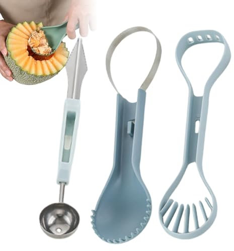 Set de 2 : Cuillère à Boules de Fruits + Cuillère Parisienne,Double Fonction en Acier Inoxydable Matériau Résistant pour Fruits - Outil Culinaire Multifonction pour Camping Fêtes Maison