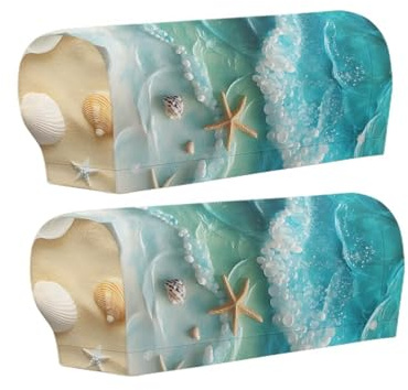 Xorudoydet Starfish Seashell Beach Print Armrest Covers for Chairs, 2 PCS Stretch Furniture Protector for Recliner, Curved, Square, Stain Resistant Couch Armrest Covers with 10 Twist Pins
