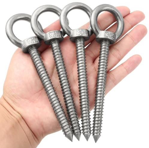 4 PCS Heavy Duty Eye Hooks, M10 Eye Bolts Screws, Eye Hooks Screw in Closed Loop Design, Eyelet Screws Suitable for Hammock Stands, Swing Chairs, Yoga Chairs and Heavy Duty Use Indoor and Outdoor
