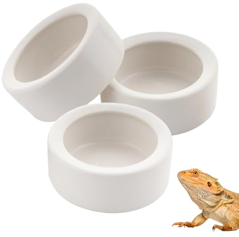 3 Pack Small Reptile Feeding Bowl Ceramic Food and Water Dish for Tarantula Hermit Crab Lizard Gecko Frog Turtle Small Reptile (White)