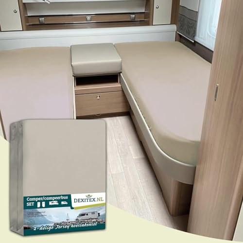 Dexitex - Spannbetttuch Wohnmobil 2 Teilig Fitted Sheet -Sand für Matratze Wohnmobil - Oeko-TEX 100% Baumwolle - 2 Teilig