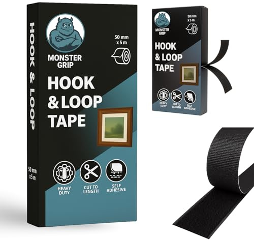Hook & Loop Tape, 50mm x 5m, Heavy Duty, Strong Self Adhesive