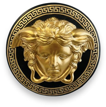 Bavary Handgefertigtes Wandrelief Kopf der Medusa zum Aufhängen Griechisches Wandbild, Antikes Medusa-Design, Handgefertigt, 20 cm, Schwarz-Gold