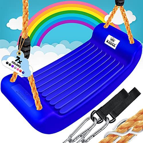 KIDIZ® Schaukel Garten Kinderschaukel Outdoor & Indoor Schaukelsitz | Schaukelbrett Set inkl. Zubehör | Brettschaukel für Kinder zum Schaukeln aus Kunststoff | höhenverstellbar & rutschfest, Blau