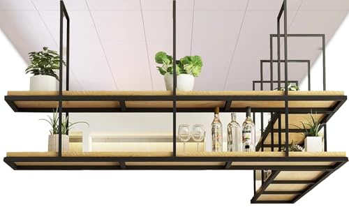 Liyadolaam Kitchen Ceiling Storage Rack - Heavy Duty Overhead Organiser Shelf Floating Hanging Plant Stand Decor Shelving Display Shelves for Garage/Attic/Basement(60x30x80cm)