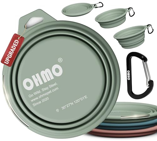 OHMO Vikbar hundskål med ring i rostfritt stål, stor 800 ml premium silikonskål för hundar och katter, robusta reseskålar för utomhuscamping vandring
