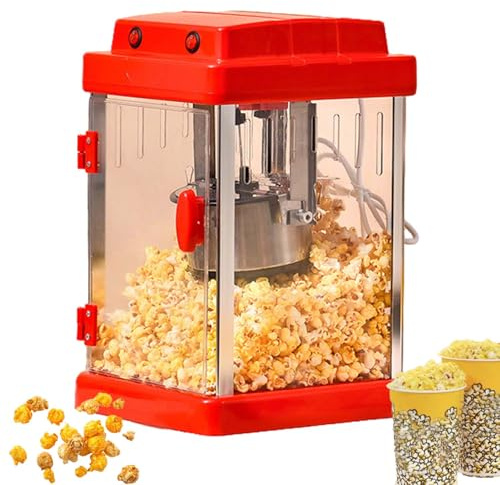 Mini máquina de palomitas con diseño de sartén antiadherente, operación sencilla, máquina de aperitivos saludable con alta tasa de palomitas. Ideal para cine en casa y reuniones. Modelo rojo.