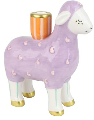 Talking Tables Ceramic Lamb Candle Holder Easter Table Decor Spring Home Styling Dining Table, Festive Candle Holder Stoneware Figure for Birthday Weddings Seasonal Displays Hand Painted Gifts 17.5cm