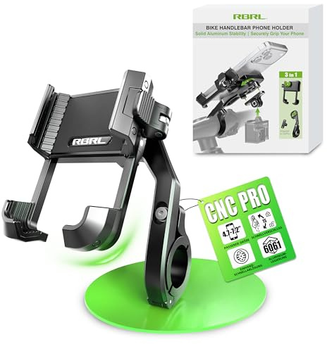 RBRL Fahrrad Handyhalterung Ebike, 1s Schnellspanner Lenker Handyhalter, CNC Aluminium für maximale Stabilität, Anti-Vibrations V-Klemme für Fahrrad, keine Kamera-Blockierung, 4,7–7,2 Zoll Smartphones