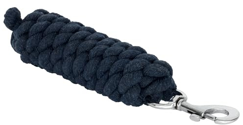 Start CottonWave Führstrick mit Karabinerhaken für Pferd – Baumwolle Anbindestrick Pferd, Führleine Pony, Robustes Anbindeseil Esel, Ziege mit Snap Karabiner (Dunkelblau, Karabinerhaken)