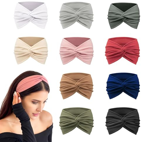 XHYASD 10er Pack Haarband Damen Stirnband Breit Elastisch Sport Yoga | 10 Stück, ca. 24 x 10 cm, elastisch, rutschfest, für Yoga Sport Make-up