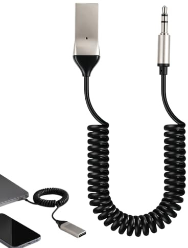 GodtKowty Adattatore Bluetooth 5.2 Jack 3,5 mm per auto e sistemi audio, ricevitore audio wireless con porta USB, chiamate vivavoce, connessione multipunto, compatibile con altoparlanti e