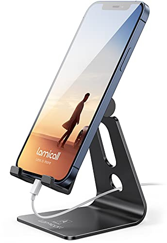 Lamicall Adjustable Cell Phone Stand, Desk Phone Holder, Cradle, Dock, Compatible with iPhone 17 16 15 14 Air Plus Pro Pro Max 13 12 X XS, 4-8 Phones, Office Accessories Gifts, All Smartphone, Black