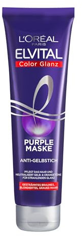 L'Oréal Paris Elvital Haarkur für blondes, gesträhntes, graues Haar, Neutralisiert Gelbtöne, Color Glanz Purple Pflegemaske gegen Gelbstich, 6 x 150 ml