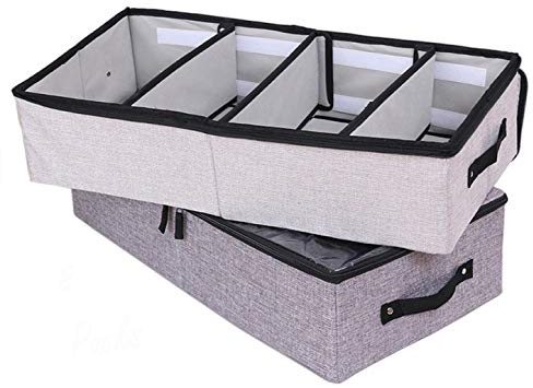 AARAINBOW 2 Packs Foldable Under Bed Clothes Organizer with Lids, Underbed Storage Container with Adjustable Dividers, UnderBed Storage Bins with Handles and Clear Window (Gray+Light Gray)