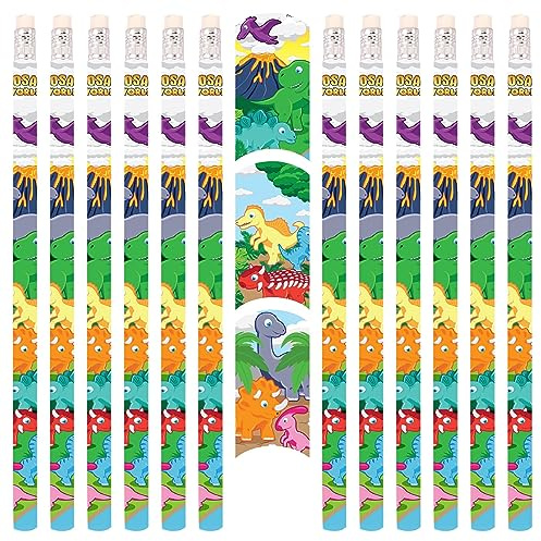 PartyPack 12x Dinosaurier Dino Bleistifte mit Radierer, perfektes Mitgebsel, Ideal zum Schulanfang, Kinder Partygeschenke, Kindergeburtstag Gastgeschenke, Dino Party.