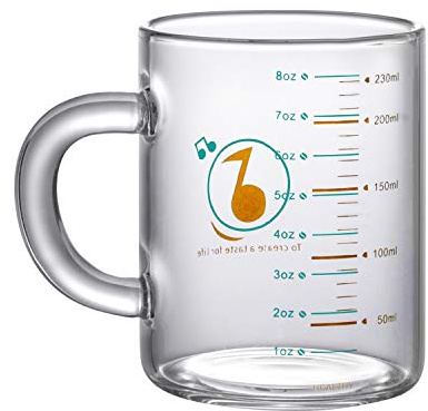 Milk Measuring Jug 230ml/8oz Glass Measuring Cup Heat Resistant High Borosilicate Transparent Beaker Mug with Lid Solid Ounce Cup Fluid Accuracy Measure Tool for Microwave,Tea,Cafe,Whiskey,Milk