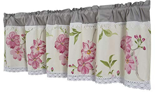 Dreamskull Scheibengardine Bistrogardine Landhaus Kurz Küche Modern Blickdicht Kurzgardinen Kurzstores Gardinen Küchengardine Stangendurchzug mit Blumenmuster 150 cm Breit Kleinfenster (HxB 90x150cm)