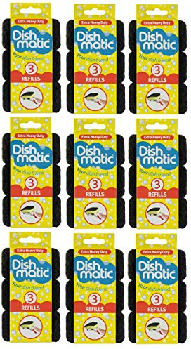 27 X Extra Heavy Duty Black Dishmatic Sponge Scourer Replacement Refill Head Full Box