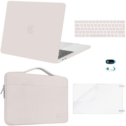 MOSISO Hülle Kompatibel mit MacBook Pro 13 Zoll M2 M1 2025-2016 A2338 A2289 A2251 A2159 A1989 A1706 A1708,Hartschalenhülle&Tasche&Tastaturschutz&Webcam-Abdeckung&Displayschutzfolie,Stein Grau