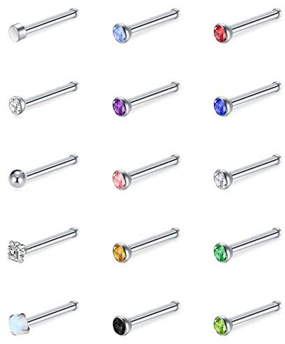 Mayhoop 15stk 20G Nasenpiercing Nasenstecker Silber Nasenringe aus Edelstahl mit Buntem CZ Opal für Frauen Männer