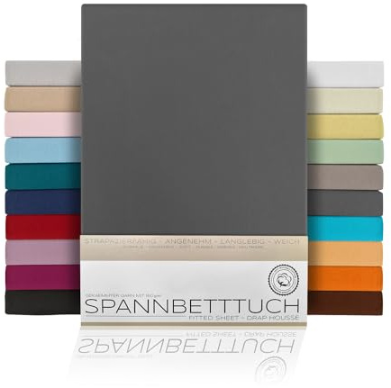 BEAUTEX Sábana Bajera Sábanas de algodón Peinado, Jersey Premium 160g / m², se Puede Seleccionar el tamaño y el Color, Standard - 160x200x30 cm, Gris Oscuro