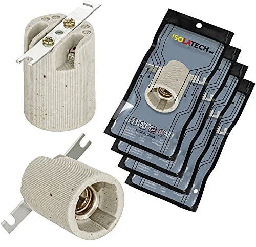 ISOLATECH 4pcs Douille E14 En Céramique Avec Étrier Max.250V/4A LED | Pour Lampes Éco Et Ampoules, Résistante À La Chaleur, Pour Cuisine, Salle De Bains, Encastrée